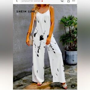 SHEIN Women's Black and White Jumpsuit Tie Dye Cami Wide leg New Without Tag XL